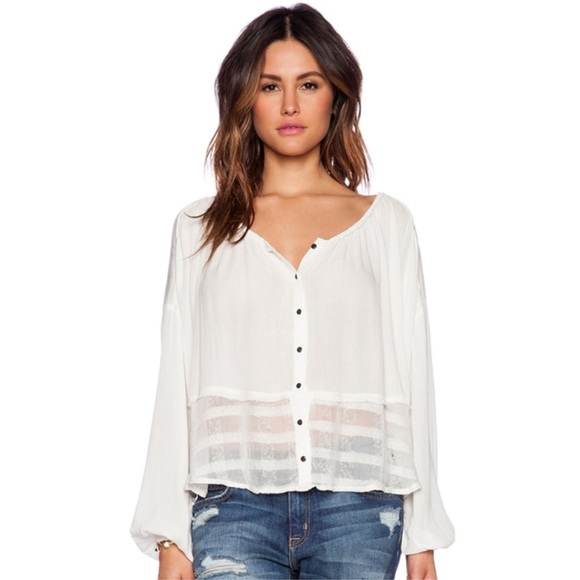 Free People Tops - Free People Rainy Days Gauzy Swing Top Peasant Blouse, White, Size M, NWT